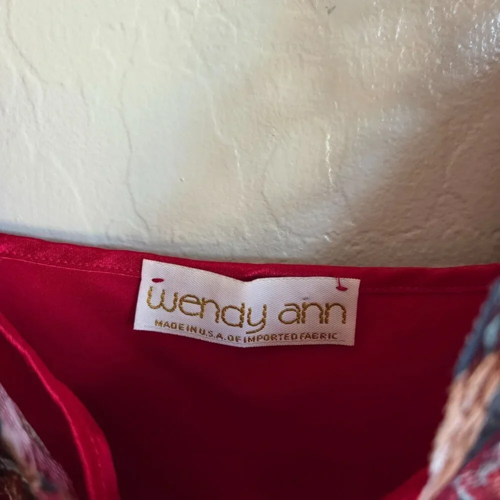 Wendy Ann Vintage 90s Satin Red/Green Floral Lace Mini Slip Dress Nightie Size L